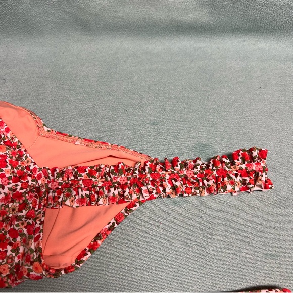 Aerie red Floral Bikini Set with Ruffle Straps and orange lining more coverage - Picture 8 of 8